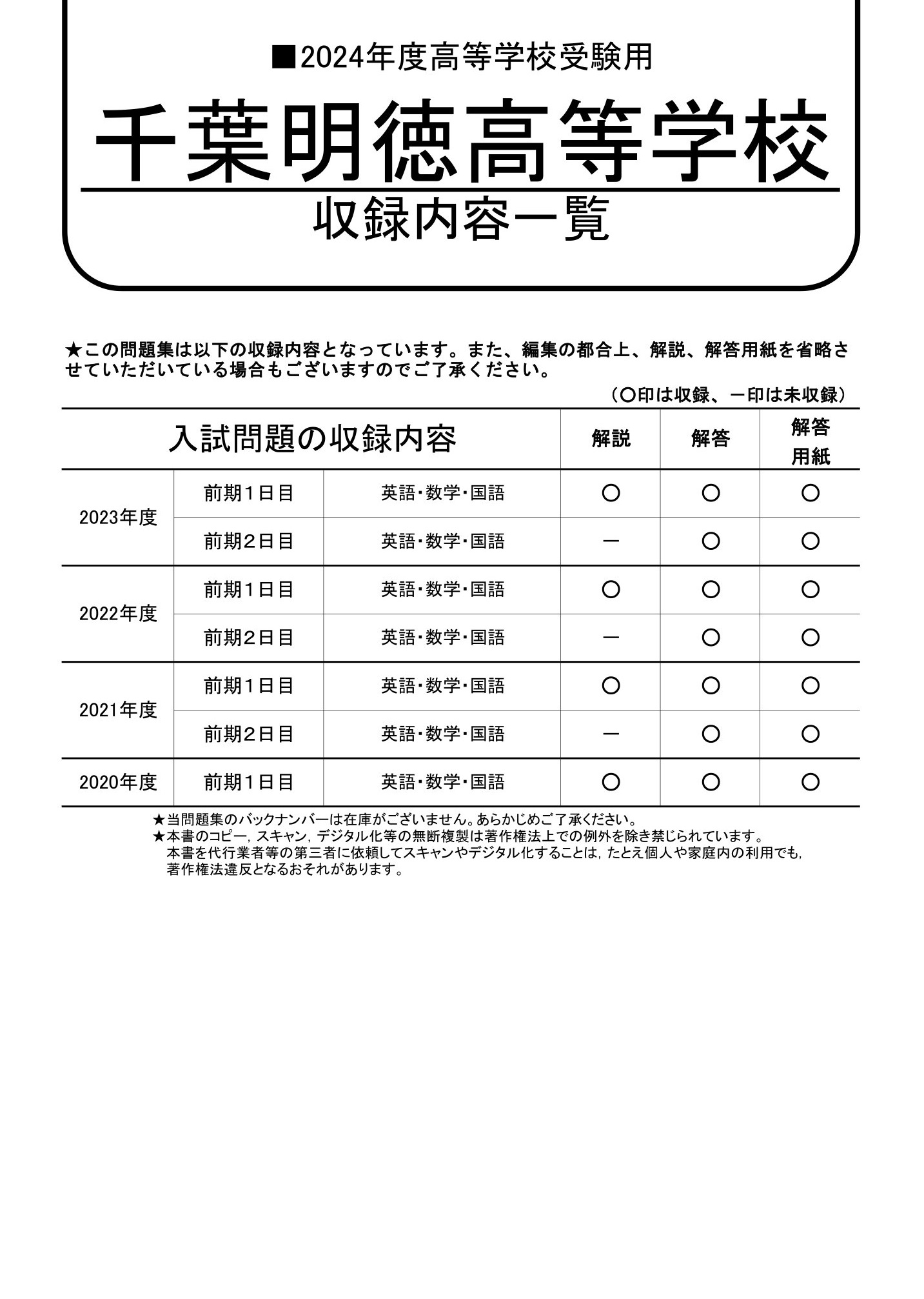 千葉明徳高等学校　2024年度用 スーパー過去問 商品画像2