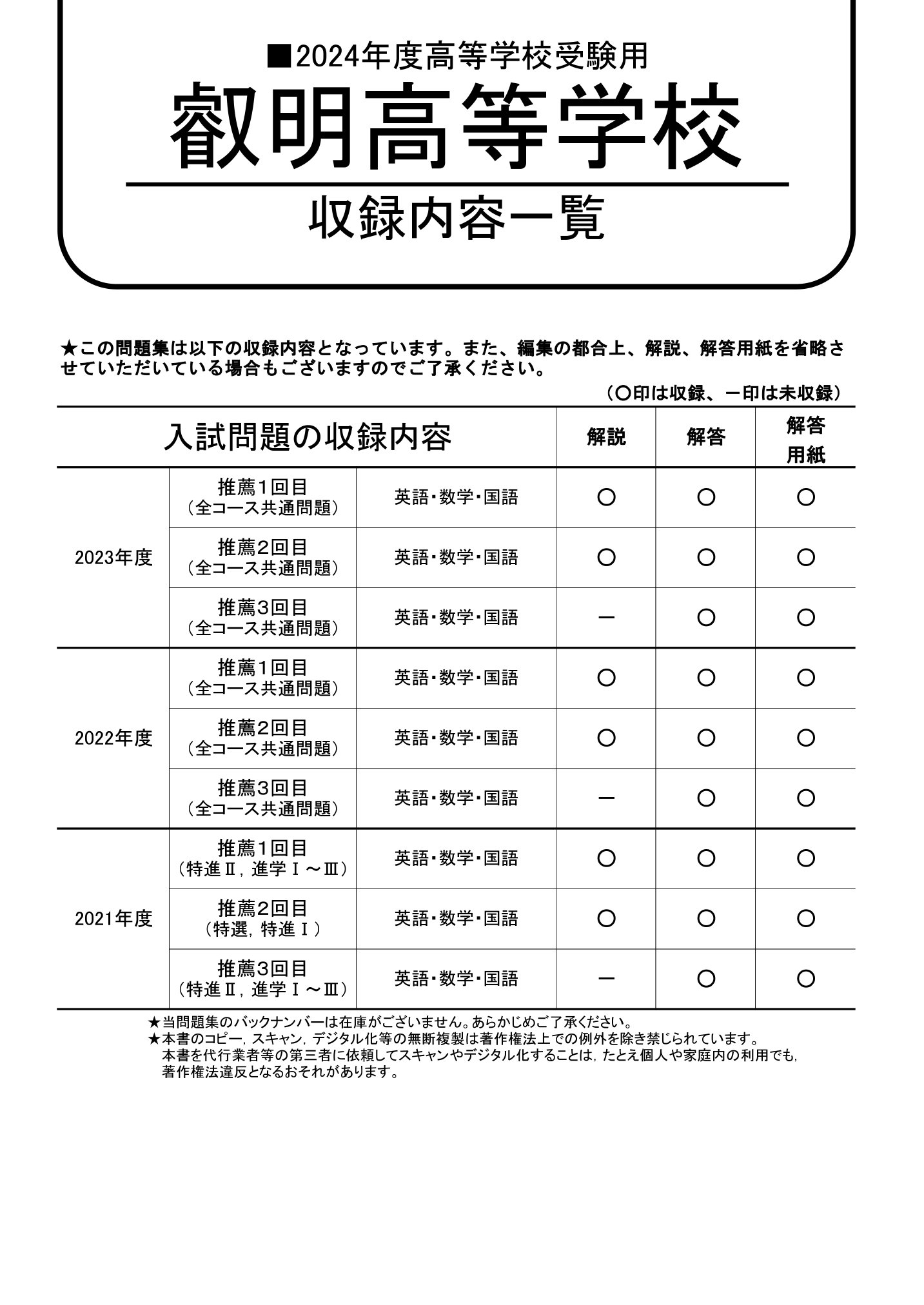 叡明高等学校　2024年度用 スーパー過去問 商品画像2