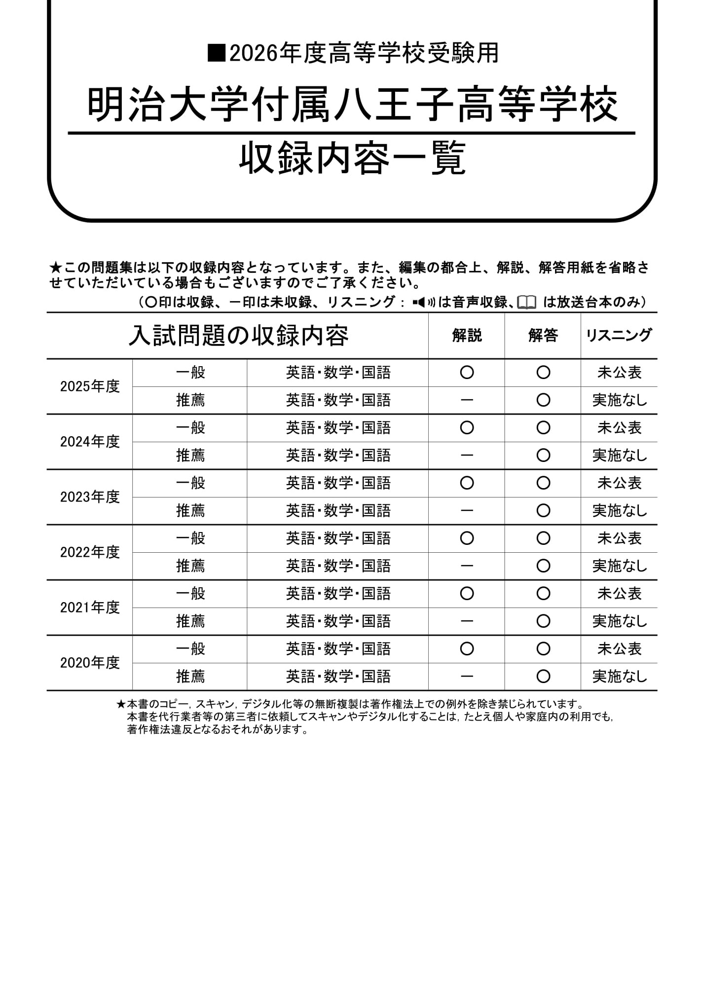 明治大学付属八王子高等学校　2026年度用 スーパー過去問 商品画像2