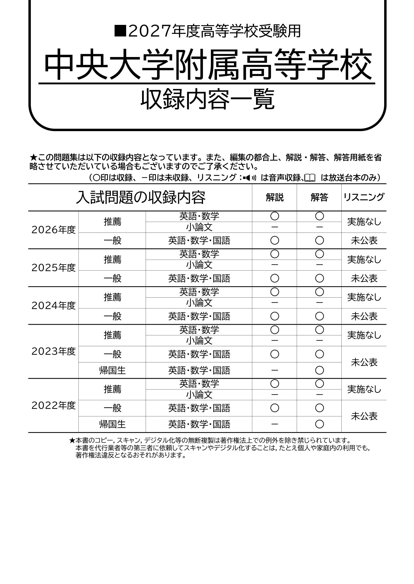 中央大学附属高等学校　2027年度用 スーパー過去問 商品画像2